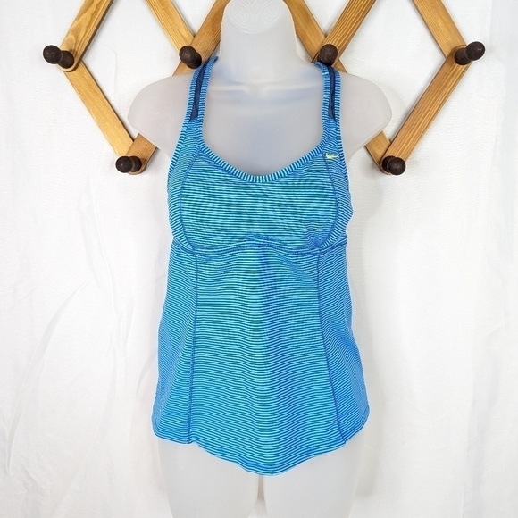 Nike Racerback Blue Striped Shelf Bra Tankini Swimsuit Top - Picture 1 of 6